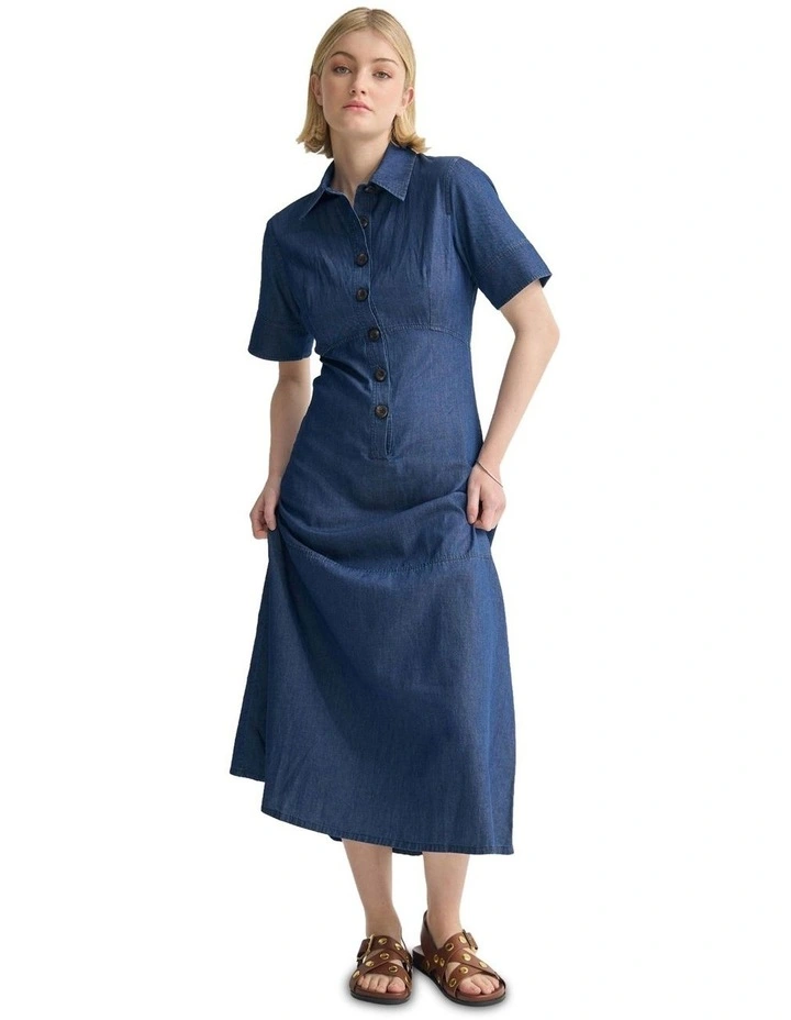 Natachia Button Up Dress in Denim Blue image 5