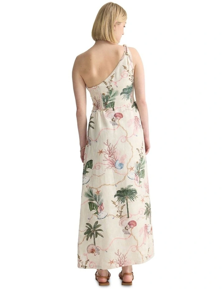 Maja One Shoulder Linen Dress in Cream Multi image 2