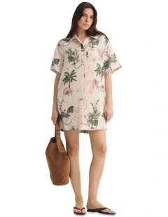 Milos Printed Linen Mini Dress in Cream Multi