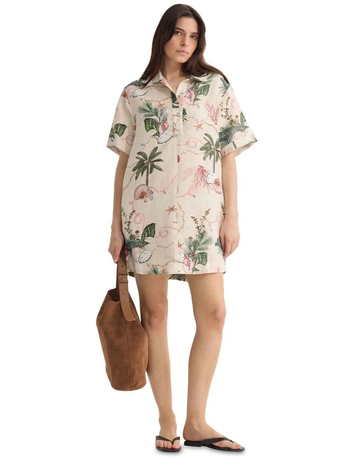Milos Printed Linen Mini Dress in Cream Multi image 1
