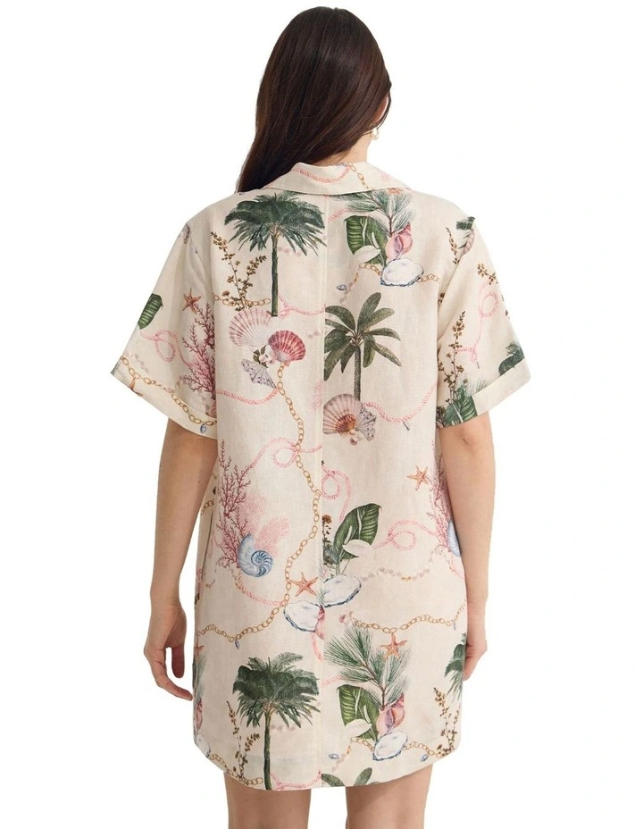 Milos Printed Linen Mini Dress in Cream Multi image 2