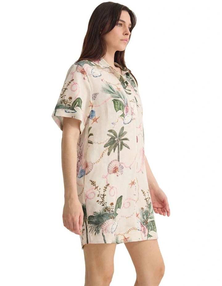 Milos Printed Linen Mini Dress in Cream Multi image 3