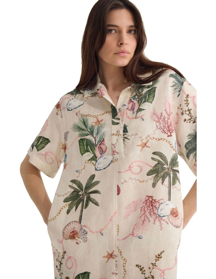 Milos Printed Linen Mini Dress in Cream Multi image 4
