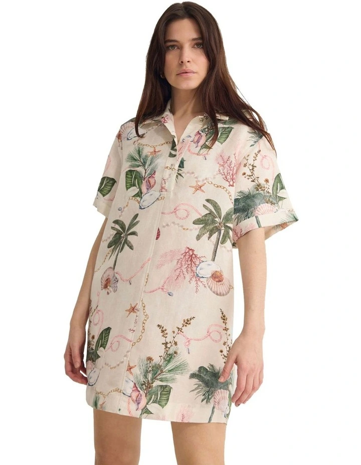 Milos Printed Linen Mini Dress in Cream Multi image 5