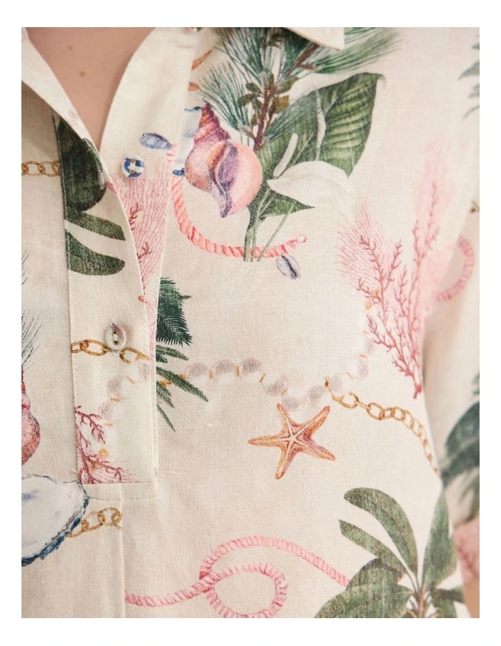 Milos Printed Linen Mini Dress in Cream Multi image 6