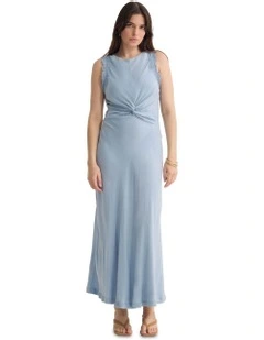 Camilla Cupro Lace Trim Dress in Blue