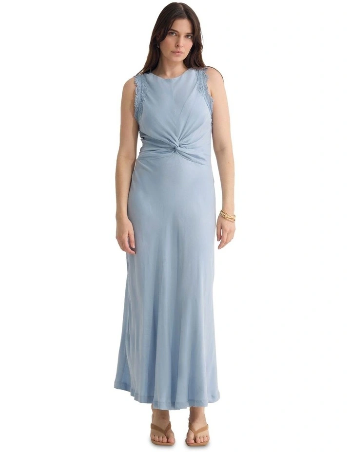 Camilla Cupro Lace Trim Dress in Blue image 1