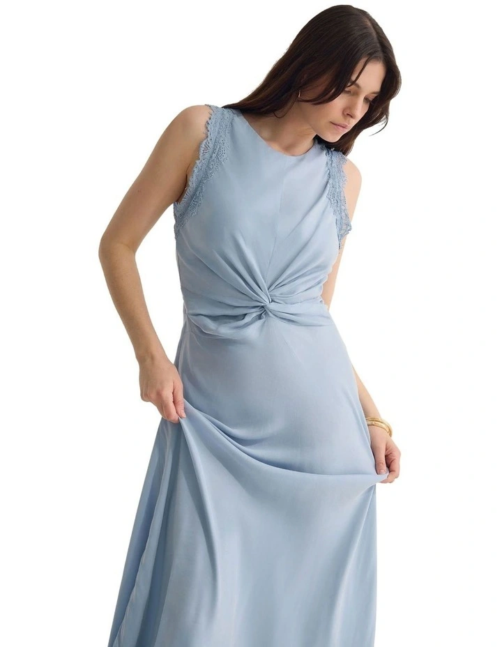 Camilla Cupro Lace Trim Dress in Blue image 4