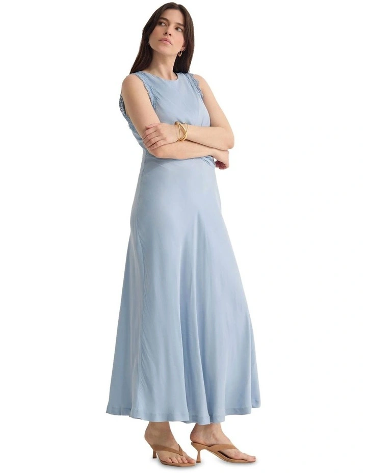 Camilla Cupro Lace Trim Dress in Blue image 5