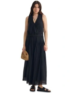 Alina Pleated Skirt Dress in Black
