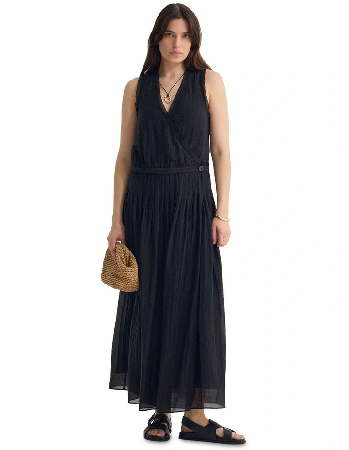 Alina Pleated Skirt Dress in Black image 1