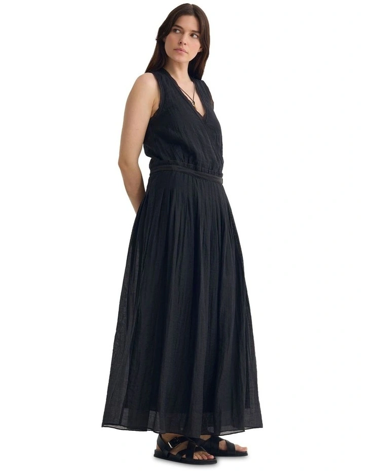 Alina Pleated Skirt Dress in Black image 3
