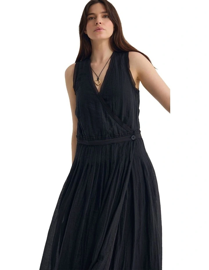 Alina Pleated Skirt Dress in Black image 4