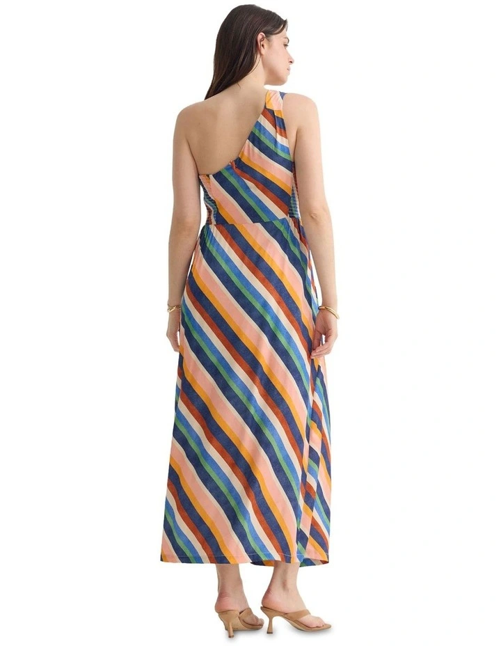Capri Striped One Shoulder Dress in Navy Multi image 2