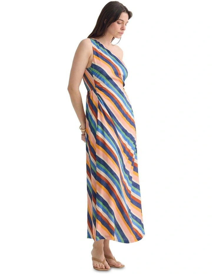 Capri Striped One Shoulder Dress in Navy Multi image 3