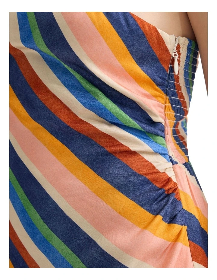Capri Striped One Shoulder Dress in Navy Multi image 6