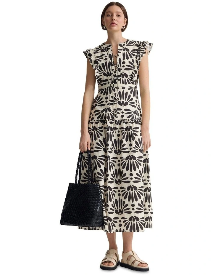 Willa Geo Print Dress in Black/Ivory image 1