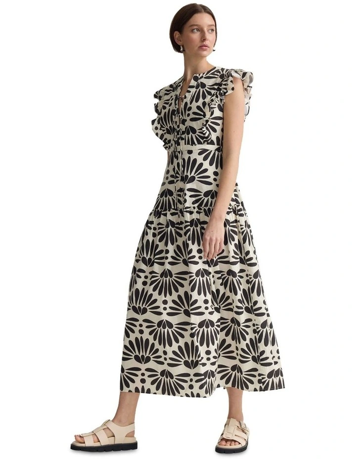 Willa Geo Print Dress in Black/Ivory image 3