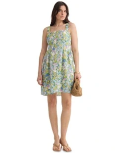 Terra Ditsy Floral Linen Dress in Lilac Multi