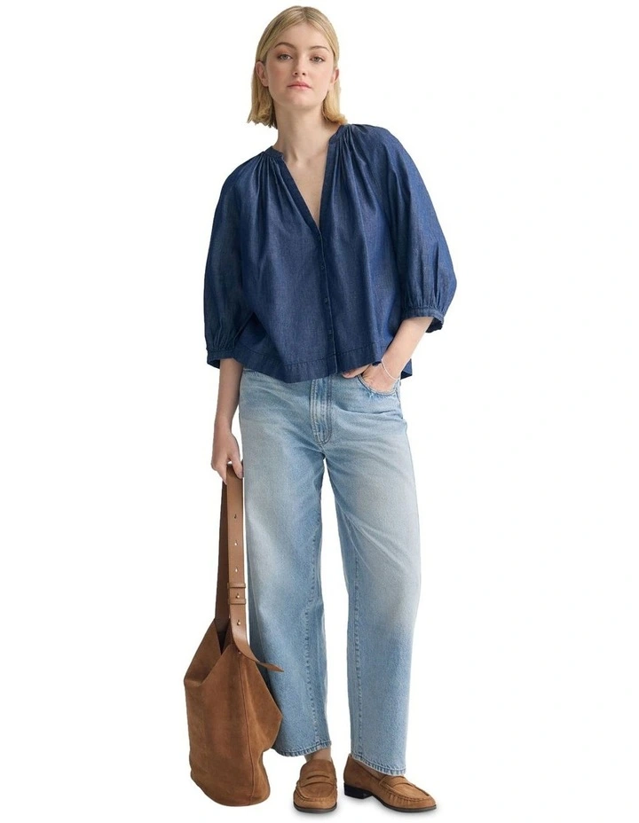Freya Button Up Top in Denim Blue image 1