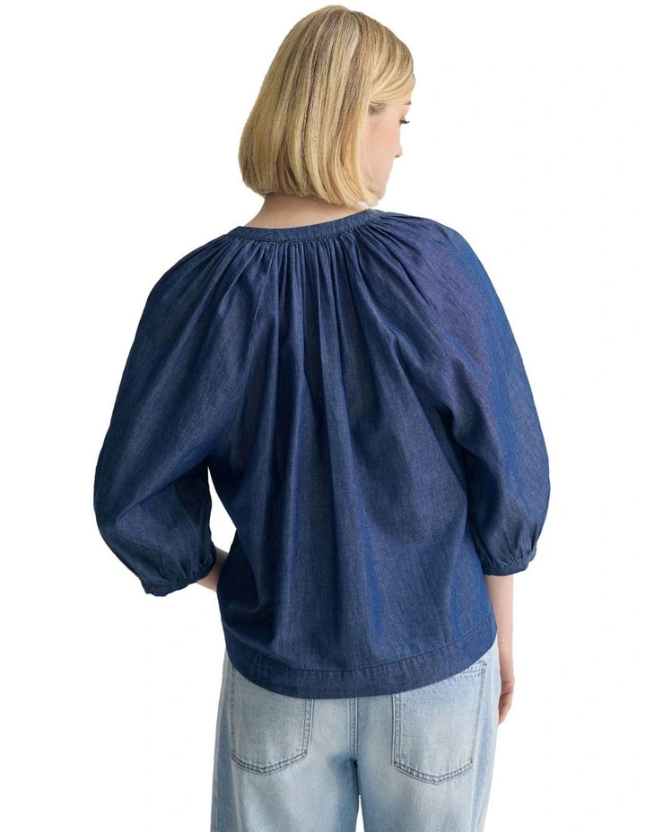 Freya Button Up Top in Denim Blue image 2