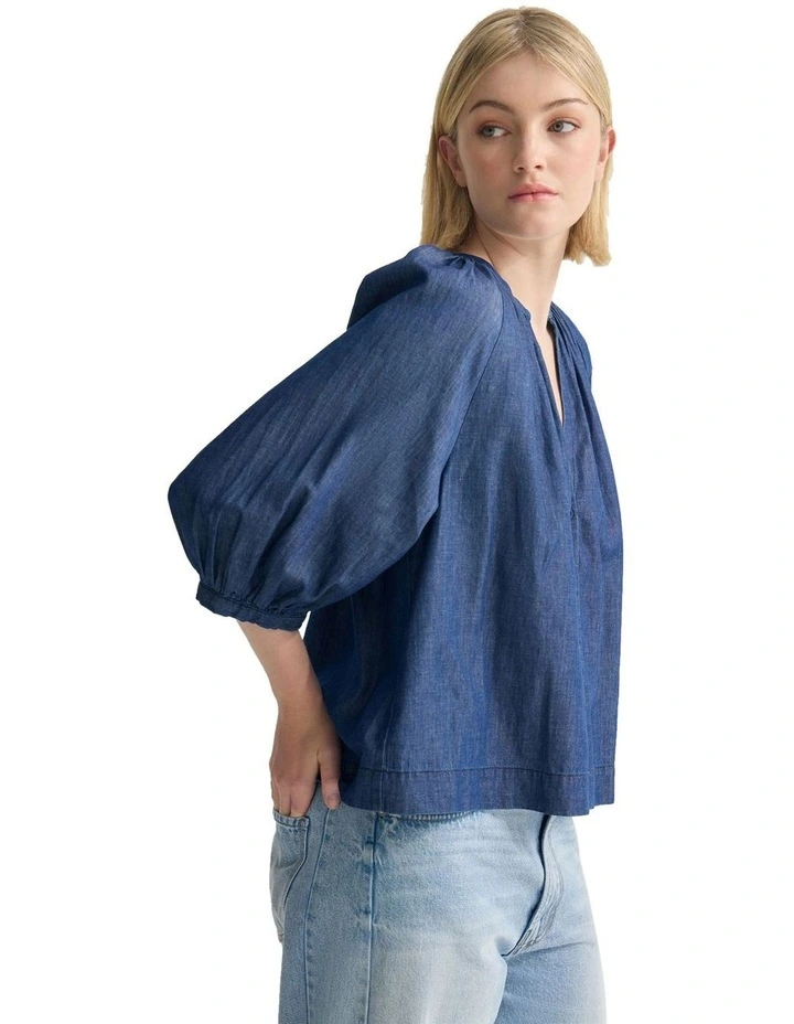 Freya Button Up Top in Denim Blue image 3