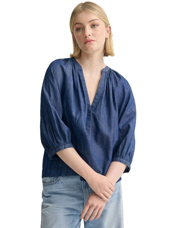 Freya Button Up Top in Denim Blue image 5