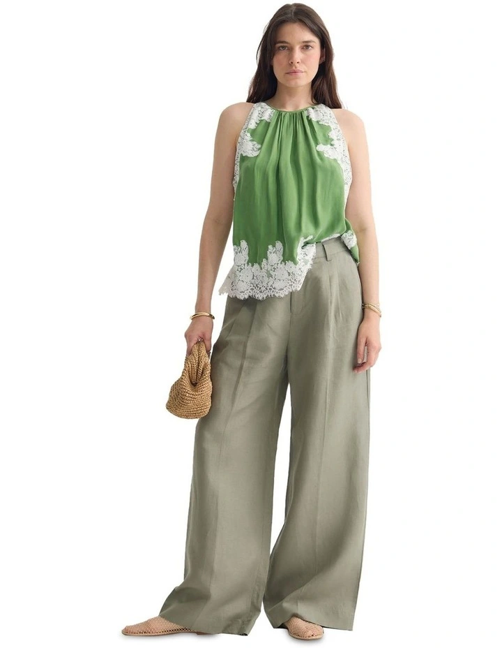 Phoebe Lace Trim Top in Green image 1