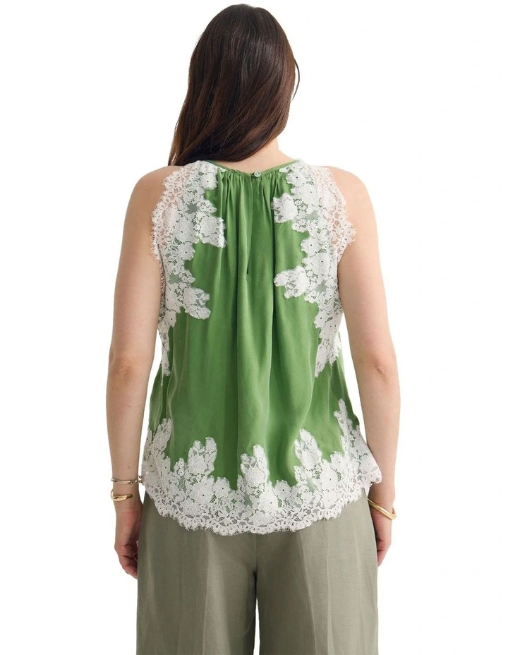 Phoebe Lace Trim Top in Green image 2