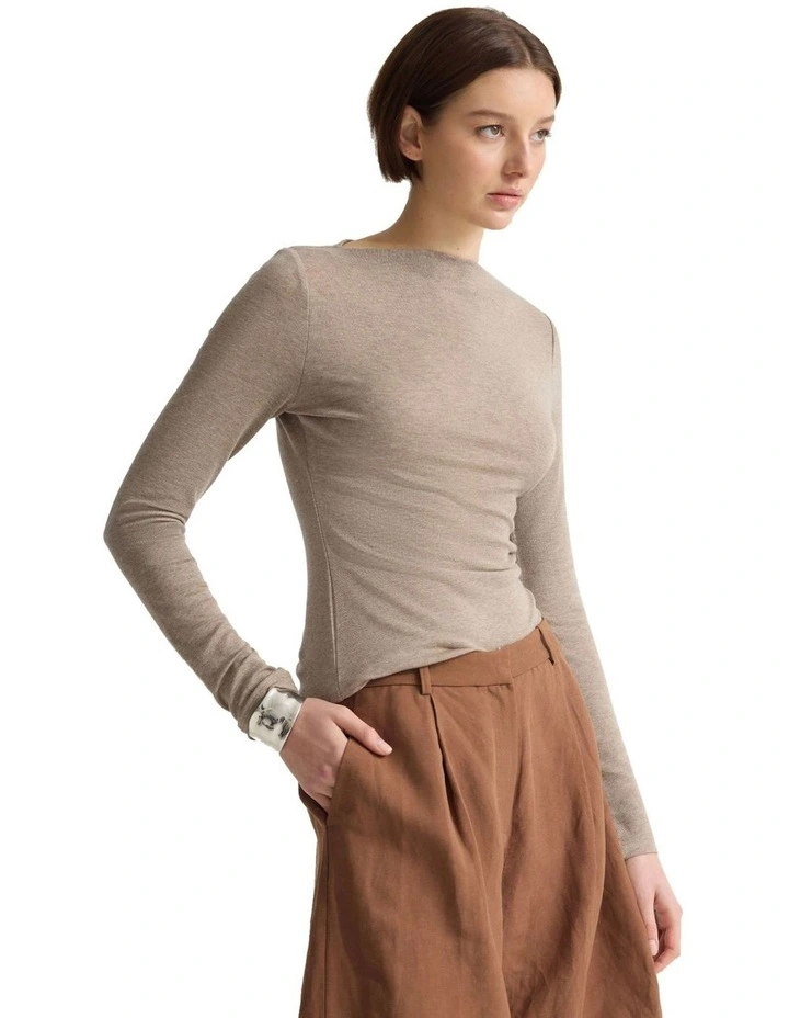 Florence Long Sleeve Top in Mocha image 3
