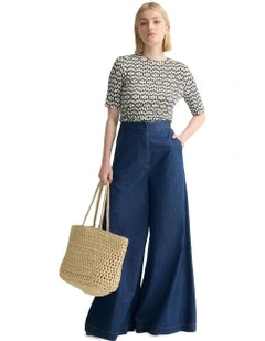 Imogen Printed Jersey Top in Navy