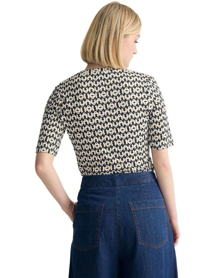 Imogen Printed Jersey Top in Navy image 2