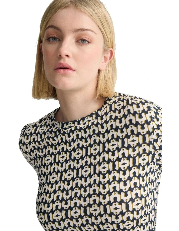 Imogen Printed Jersey Top in Navy image 4