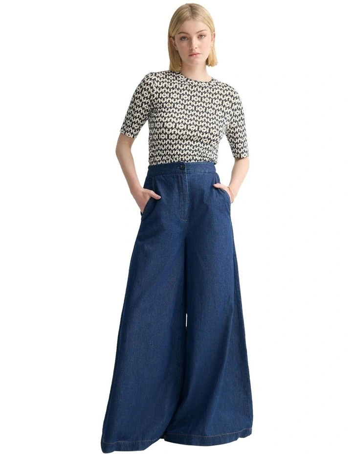 Imogen Printed Jersey Top in Navy image 7
