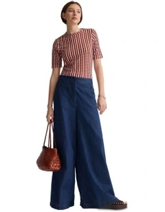 Imogen Printed Jersey Top in Tan