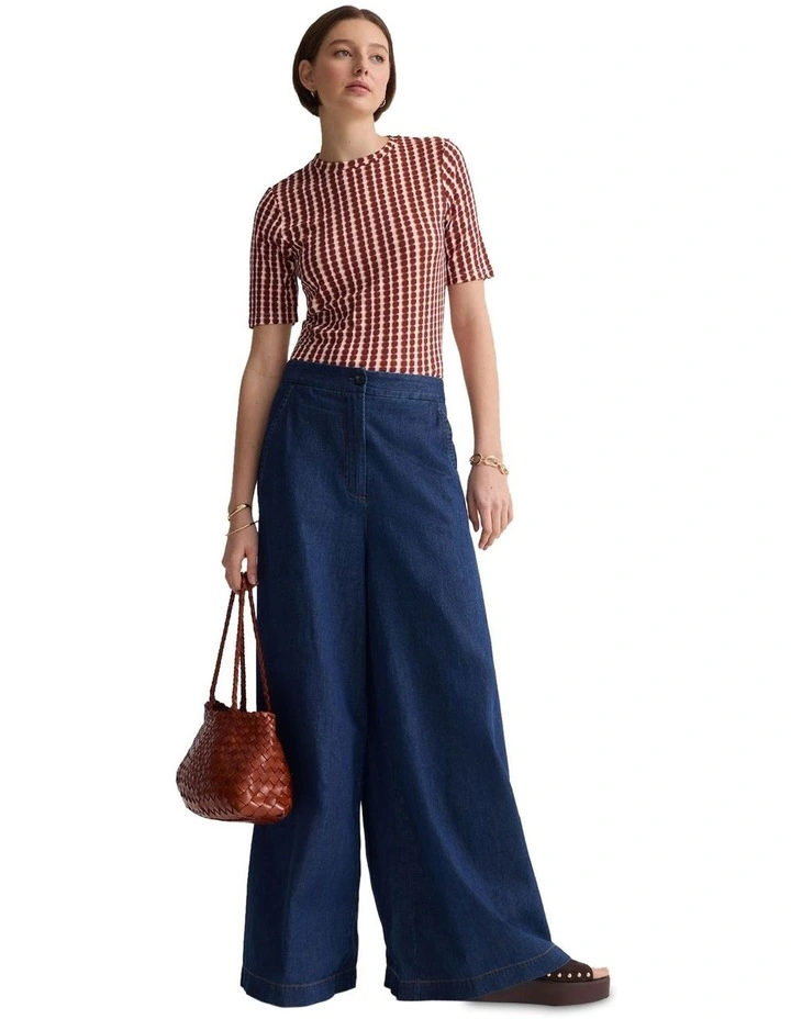 Imogen Printed Jersey Top in Tan image 1