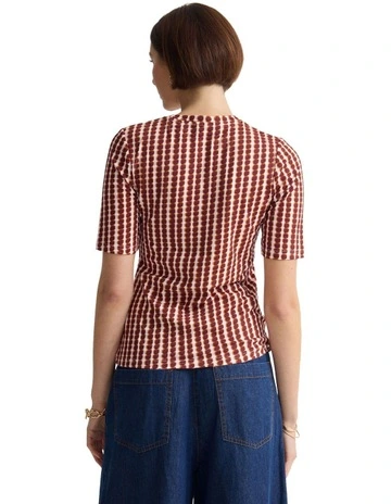 Imogen Printed Jersey Top in Tan