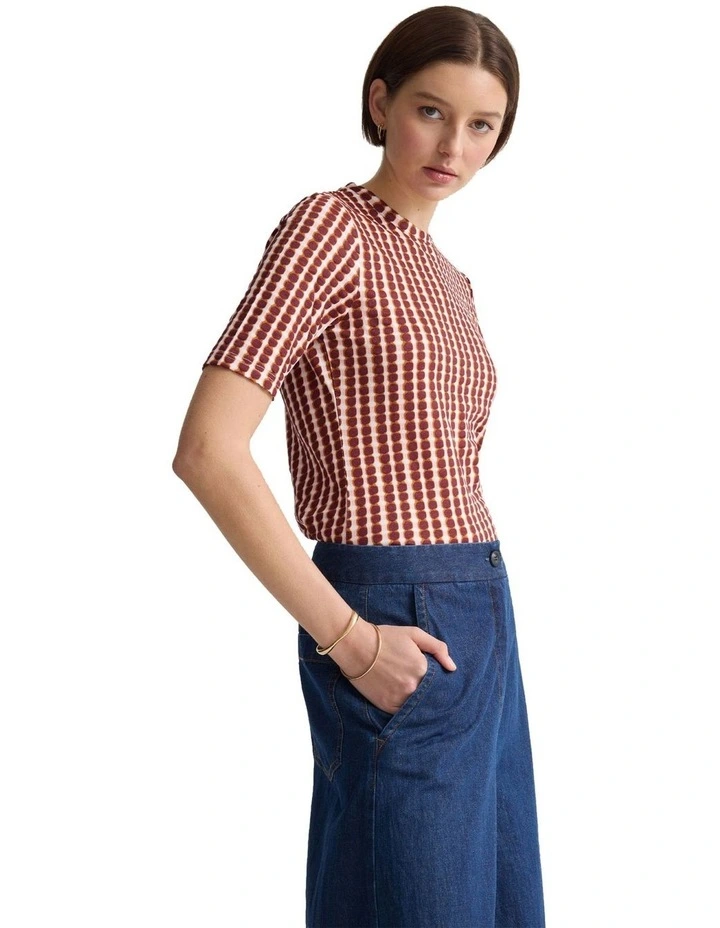 Imogen Printed Jersey Top in Tan image 3