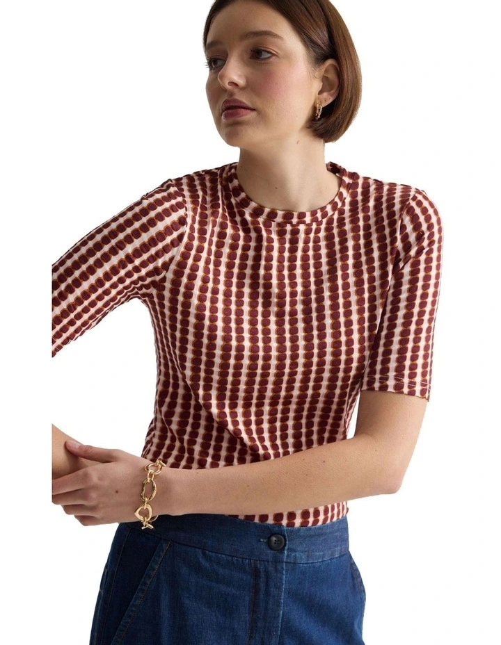Imogen Printed Jersey Top in Tan image 4