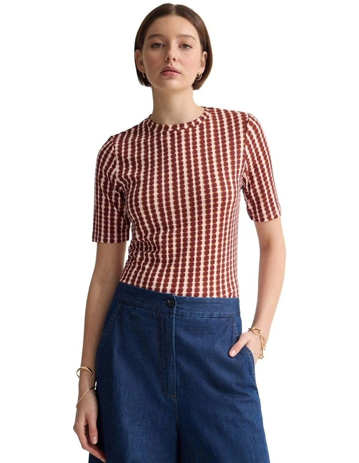 Imogen Printed Jersey Top in Tan image 5