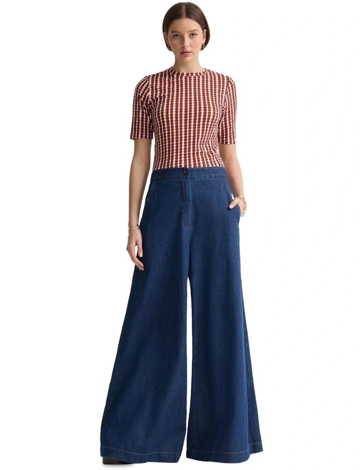 Imogen Printed Jersey Top in Tan image 7