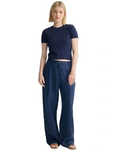Olivia Crop Cashmere Knit in Navy
