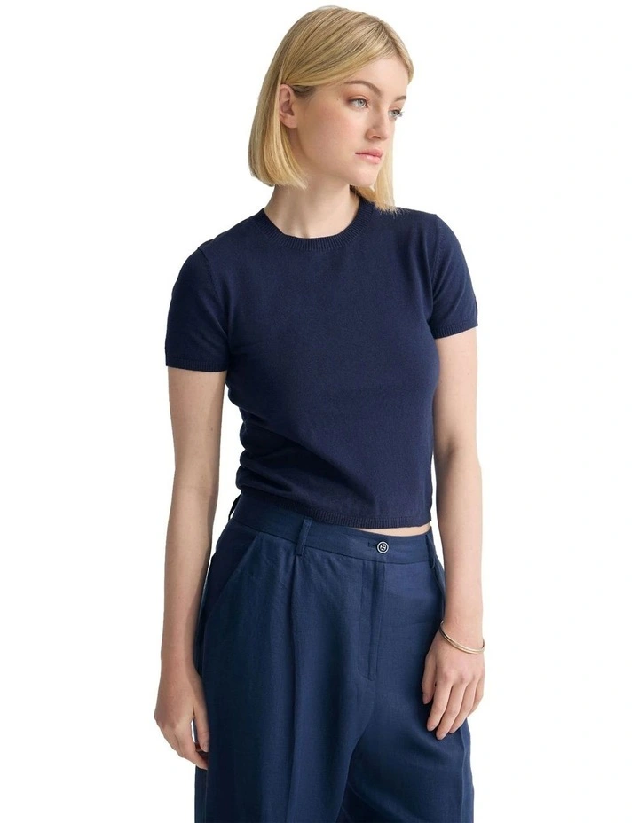 Olivia Crop Cashmere Knit in Navy image 3