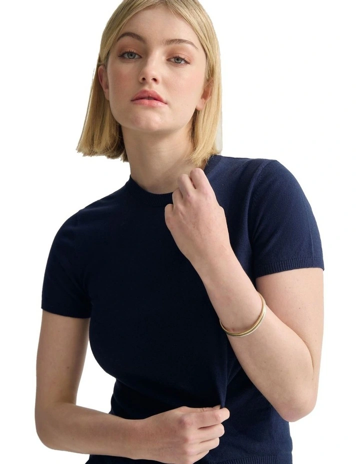 Olivia Crop Cashmere Knit in Navy image 4
