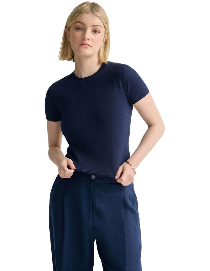 Olivia Crop Cashmere Knit in Navy image 5