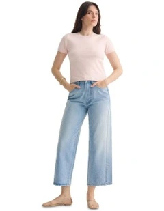 Olivia Crop Cashmere Knit Jumper in Pink