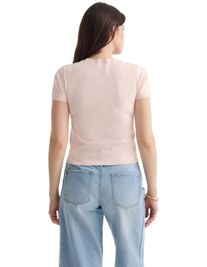 Olivia Crop Cashmere Knit Jumper in Pink image 2