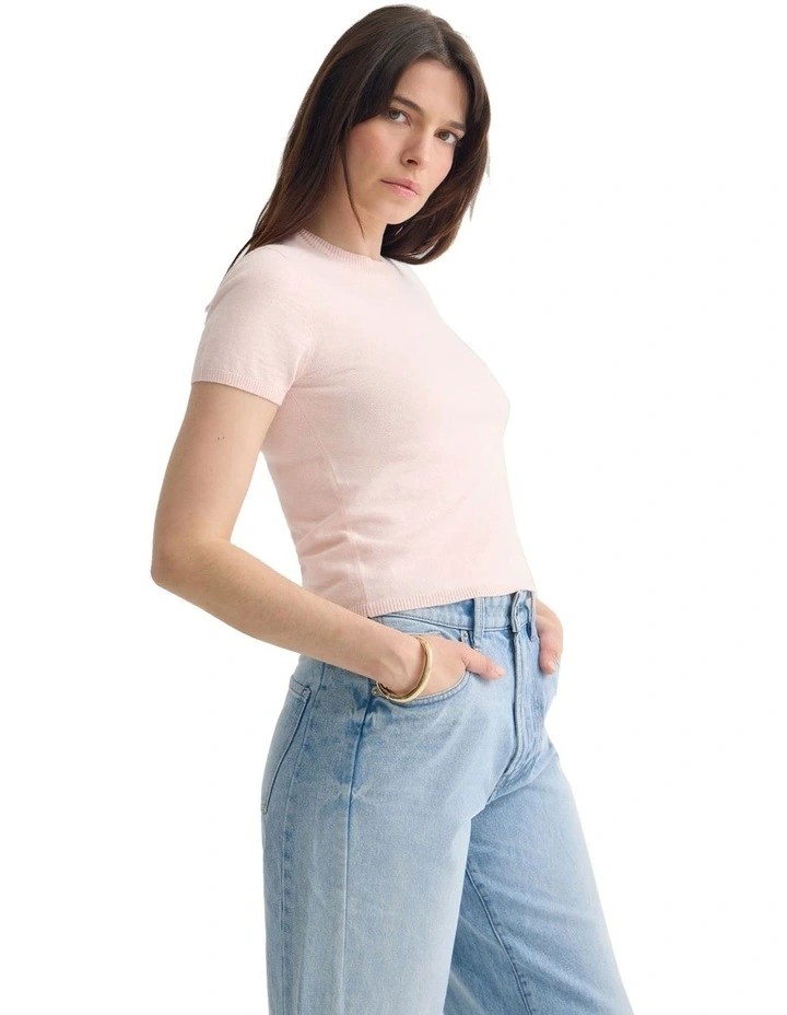 Olivia Crop Cashmere Knit Jumper in Pink image 3