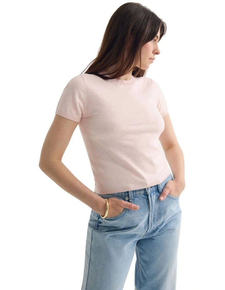 Olivia Crop Cashmere Knit Jumper in Pink image 4