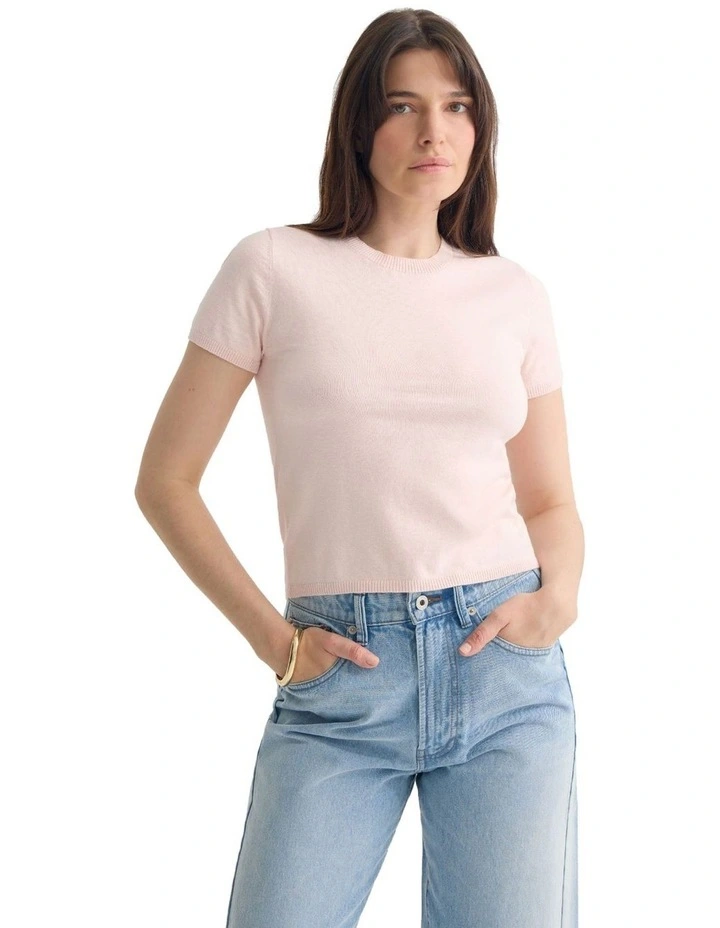 Olivia Crop Cashmere Knit Jumper in Pink image 5